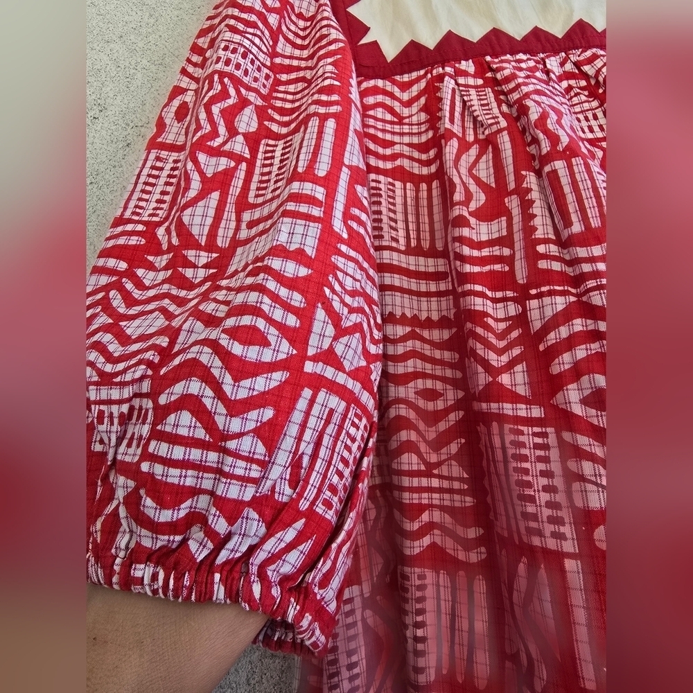 Vintage 100% Cotton Red and White Patterned Dress - Picture 7 of 10